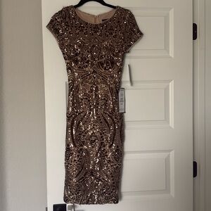 Betsy & Adam Bronze Sequin Midi Dress NWT | Size 4